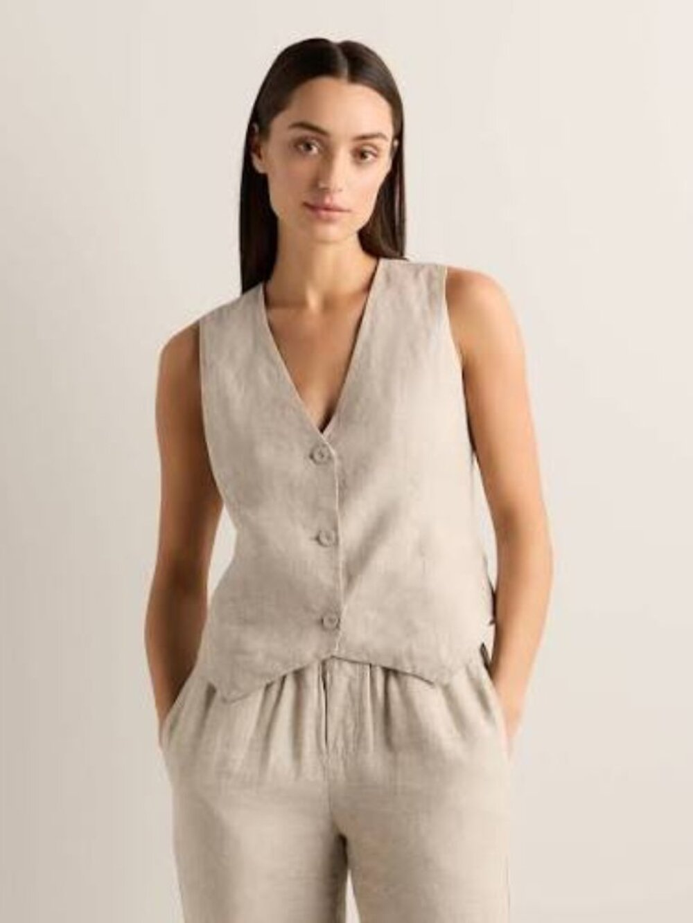 Quince 100% European Linen Vest in Flax Size Small